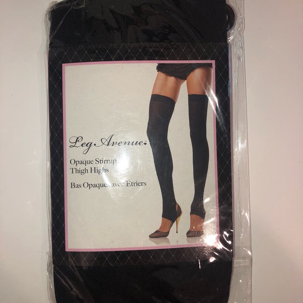 Closet Closing Sale!!  Leg Avenue black opaque stirrup thigh highs
